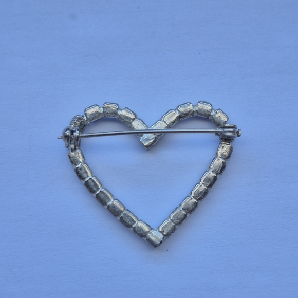 Vintage Blue Rhinestone Heart Brooch - Picture 2 of 4
